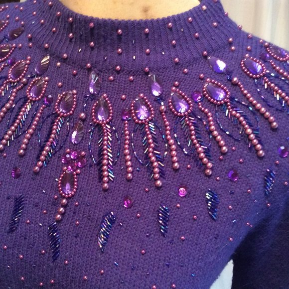 Sear's Traditional Collection Sweater Women's Sz Small 34 Purple Fairycore Beads - Picture 4 of 13